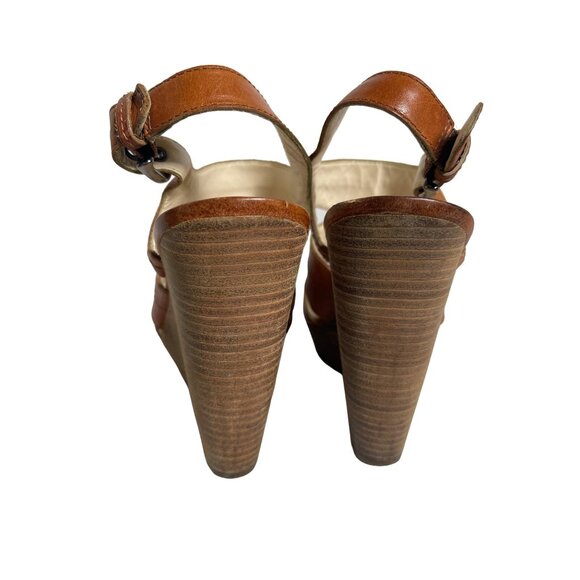 Coach Jazlyn Cognac Leather Wedge Heel Sandal Women’s Size 10B - Picture 6 of 8
